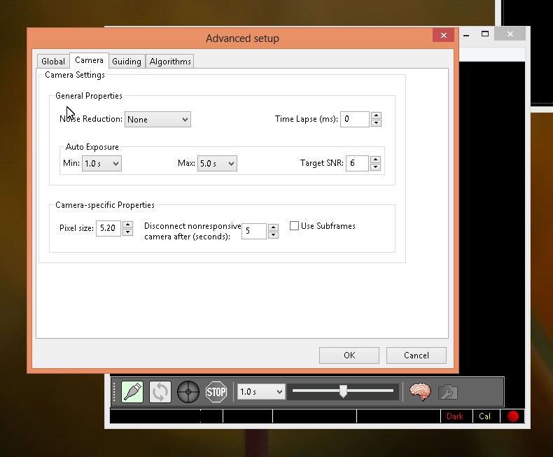 PHD2 setup pixelsize guide camera