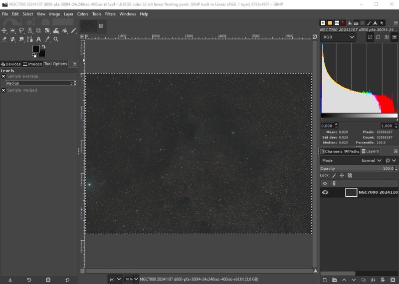 Separation of stars and Deep Sky Objects, Gimp