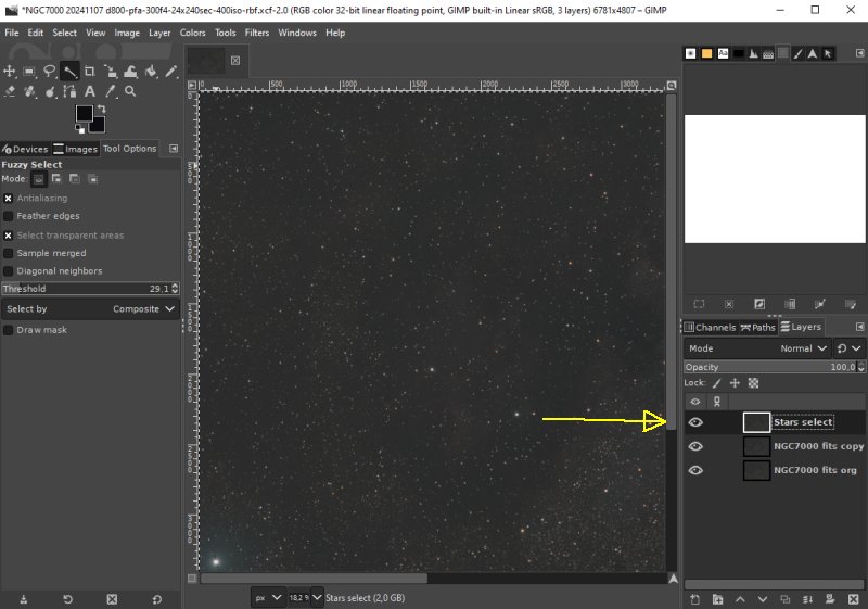 Separation of stars and Deep Sky Objects, Gimp