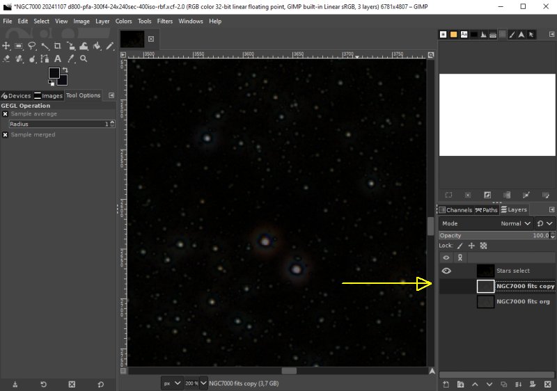 Separation of stars and Deep Sky Objects, Gimp