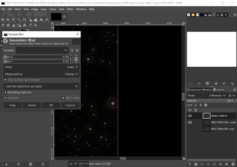 Separation of stars and Deep Sky Objects, Gimp