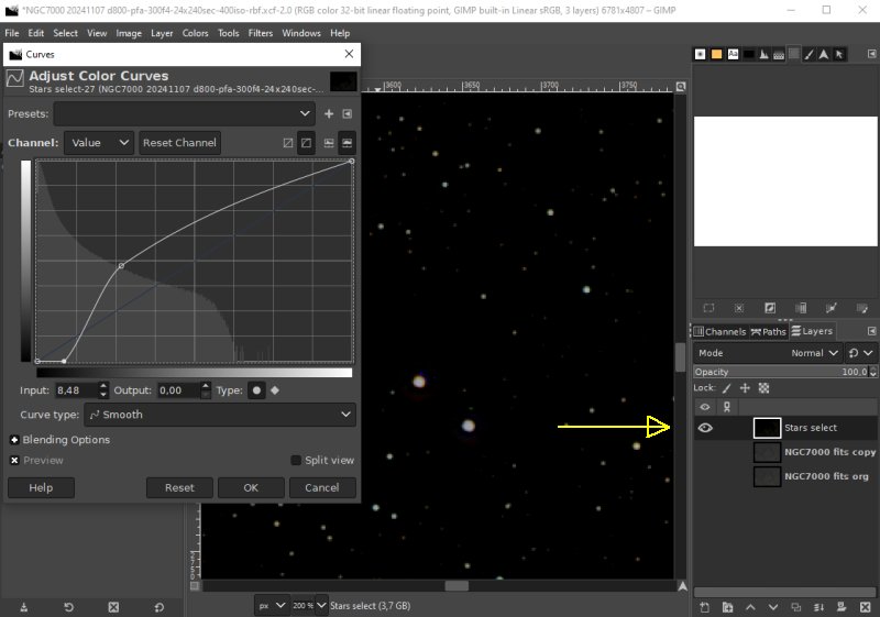 Separation of stars and Deep Sky Objects, Gimp