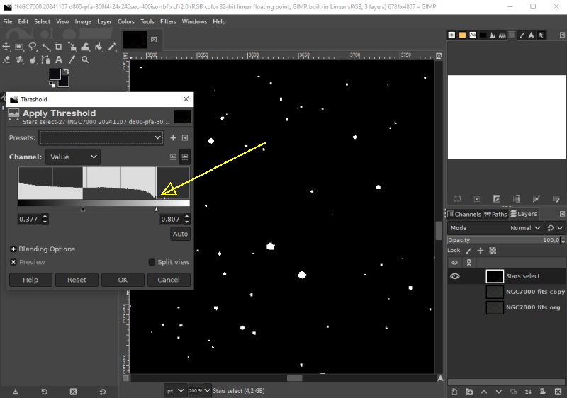 Separation of stars and Deep Sky Objects, Gimp