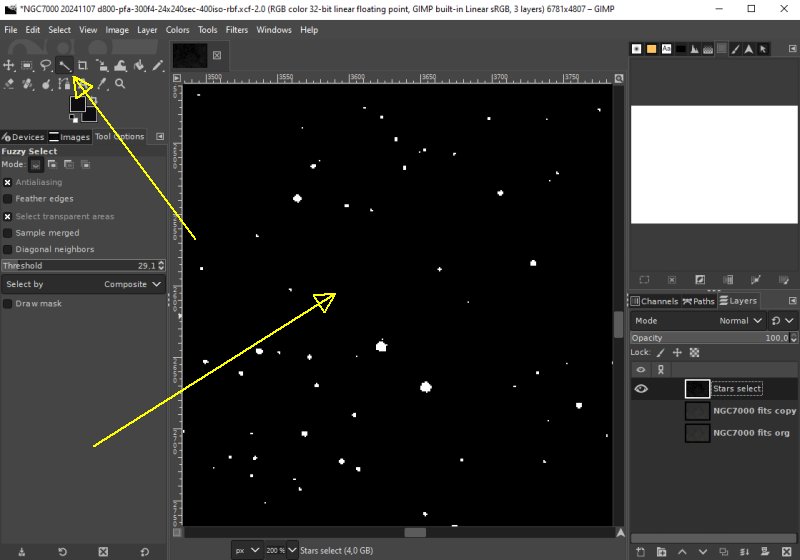 Separation of stars and Deep Sky Objects, Gimp