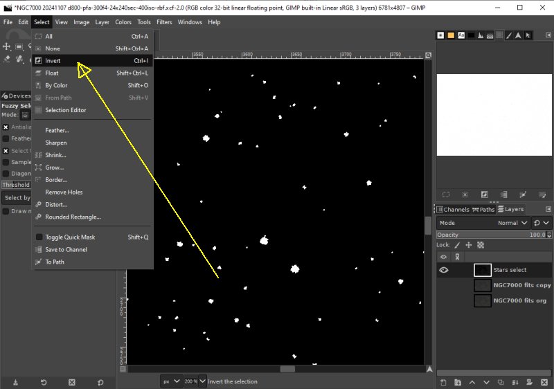 Separation of stars and Deep Sky Objects, Gimp