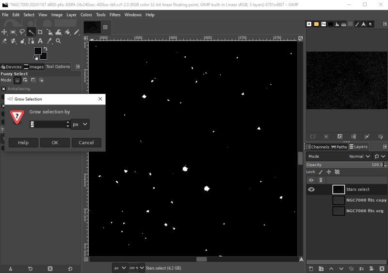 Separation of stars and Deep Sky Objects, Gimp