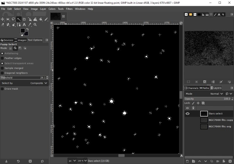 Separation of stars and Deep Sky Objects, Gimp