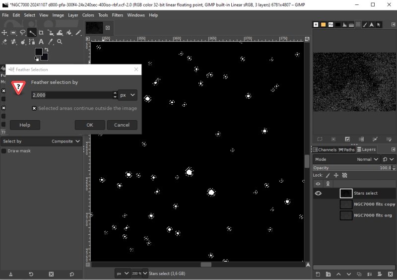 Separation of stars and Deep Sky Objects, Gimp