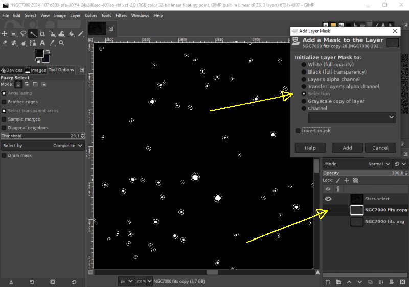 Separation of stars and Deep Sky Objects, Gimp