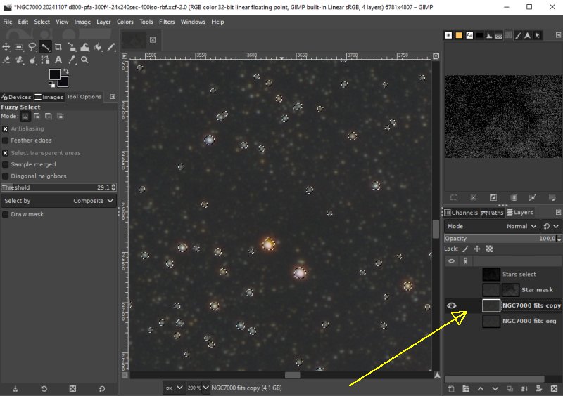 Separation of stars and Deep Sky Objects, Gimp