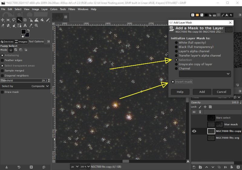 Separation of stars and Deep Sky Objects, Gimp