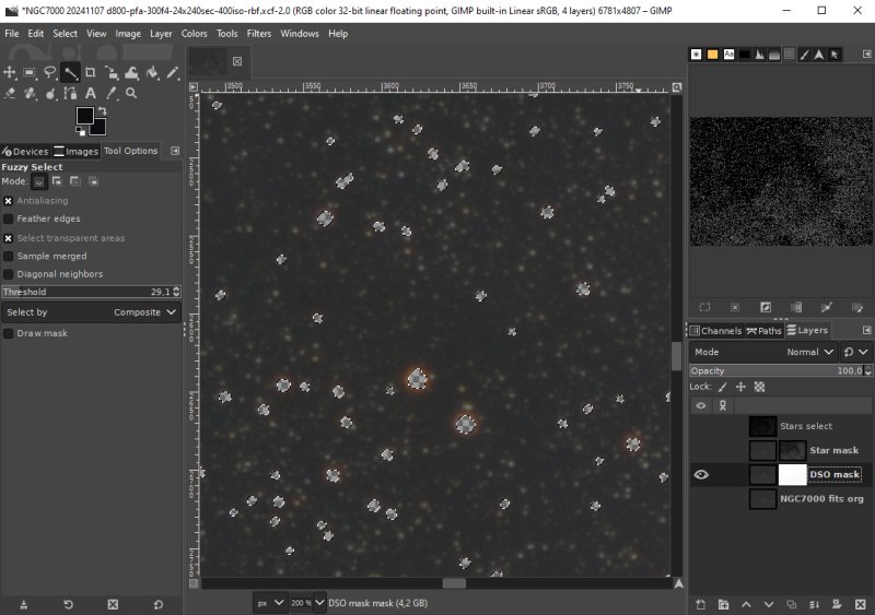 Separation of stars and Deep Sky Objects, Gimp