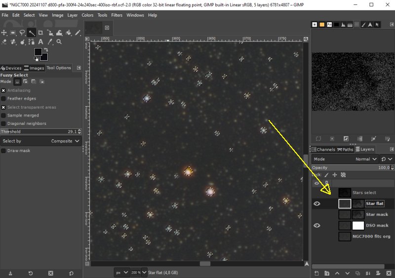 Separation of stars and Deep Sky Objects, Gimp