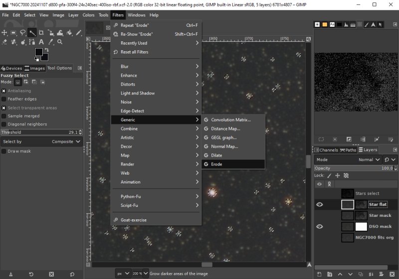 Separation of stars and Deep Sky Objects, Gimp