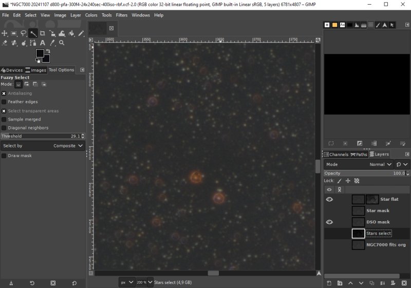 Separation of stars and Deep Sky Objects, Gimp