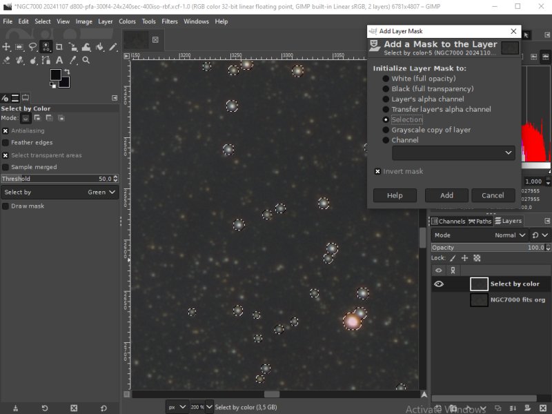 Gimp: Seleting the stars