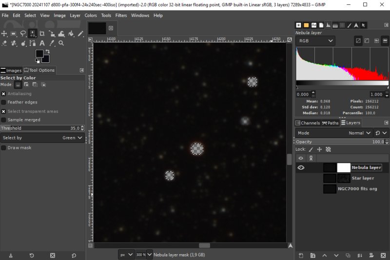 Gimp: Processing a nebula with masks