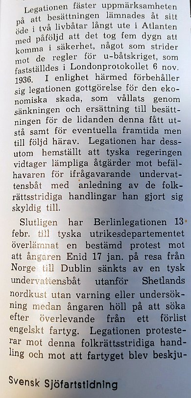 Norska protester mot tyska sjökrigsföringen, Svensk Sjöfartstidning, 1940