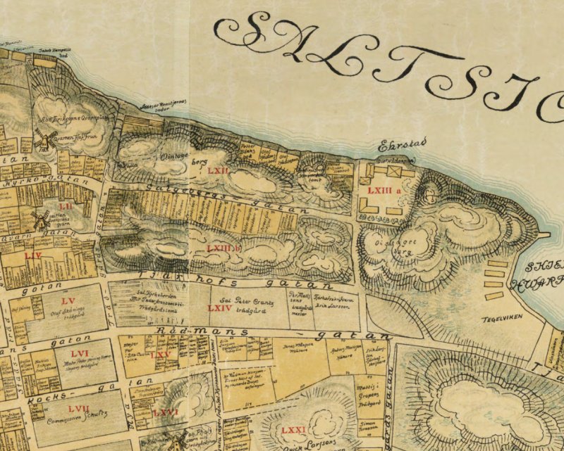 1674 års karta över Katarina församling från år 1916