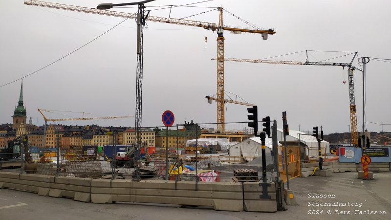 Stockholm Nya Slussen, arbetet vid Södermalmstorg fortskrider, mars 2024