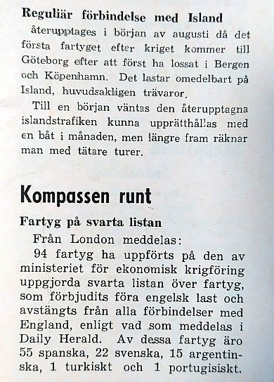 Efter kriget, Svensk Sjöfart, 1945